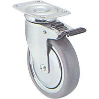 Roulette zingu&eacute;e, Pivotant avec frein, 4" (101,6 mm), Caoutchouc, 200 lb (91 kg) We Share Industrial Supply