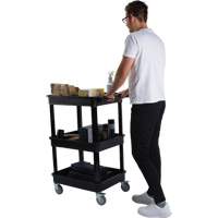 Utility Cart with Deep Lip Shelf, 3 Tiers, 19" x 39-1/2" x 28-1/4", 330 lbs. Capacity We Share Industrial Supply