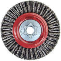 Brosse &agrave; fils nou&eacute;s pour cordons de soudure pour meuleuse angulaire, Dia. 4", Fils 0,02", Arbre 5/8"-11, Acier We Share Industrial Supply