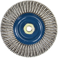 Brosse &agrave; fils nou&eacute;s pour cordons de soudure pour meuleuse angulaire, Dia. 6", Fils 0,02", Arbre 5/8"-11, Acier inoxydable We Share Industrial Supply