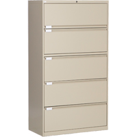 Lateral Filing Cabinet, Steel, 5 Drawers, 36" W x 18" D x 65-1/2" H, Beige We Share Industrial Supply