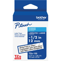 Ruban lamin&eacute; pour P-Touch, 12 mm x 8 m, Blanc sur transparent We Share Industrial Supply