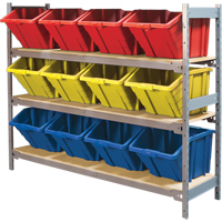 Wide Span Shelving with Jumbo Plastic Bins, Steel, Boltless, 800 lbs. Capacity, 66" W x 60" H x 18" D We Share Industrial Supply