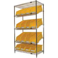&eacute;tag&egrave;re en treillis m&eacute;tallique &agrave; tablettes inclin&eacute;es avec bacs, Tiers 5, 36" la x 63" h x 18" p We Share Industrial Supply