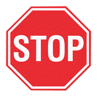 Panneau de signalisation au sol  Stop , Adh&eacute;sif, Anglais avec pictogramme We Share Industrial Supply