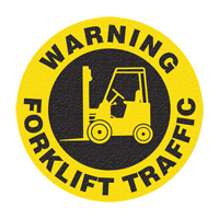 Panneau de signalisation au sol  Warning Forklift Traffic , Adh&eacute;sif, Anglais avec pictogramme We Share Industrial Supply