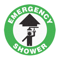 Panneau de signalisation au sol  Emergency Shower , Adh&eacute;sif, Anglais avec pictogramme We Share Industrial Supply