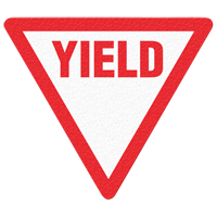 Panneau de signalisation au sol  Yield , Adh&eacute;sif, Anglais avec pictogramme We Share Industrial Supply