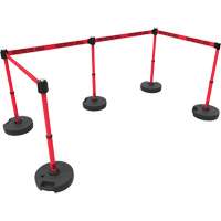 Ensemble de cinq montants pour barri&egrave;re PLUS, Plastique, 42" h, Ruban Rouge, Longueur du ruban 15' We Share Industrial Supply