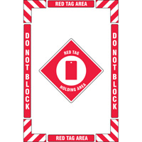 Trousse de marquage du sol ?Red Tag Holding Area? (zone de stockage des &eacute;tiquettes rouges), Adh&eacute;sif, Anglais avec pictogramme We Share Industrial Supply