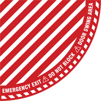 Signalisation au sol ?Emergency Exit? (sortie de secours) pour porte battante en quart de cercle, Adh&eacute;sif, Anglais avec pictogramme We Share Industrial Supply