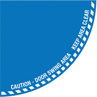Signalisation au sol ?Caution? (attention) pour porte battante en quart de cercle, Adh&eacute;sif, Anglais avec pictogramme We Share Industrial Supply