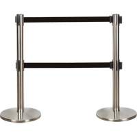 Barri&egrave;re pour le contr&ocirc;le des foules &agrave; courroie double, Acier, 35" h, Ruban Noir, Longueur du ruban 7' We Share Industrial Supply
