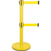 Barri&egrave;re pour le contr&ocirc;le des foules &agrave; courroie double, Acier, 35" h, Ruban Jaune, Longueur du ruban 7' We Share Industrial Supply