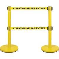 Barri&egrave;re pour le contr&ocirc;le des foules &agrave; courroie double, Acier, 35" h, Ruban Jaune, Longueur du ruban 7' We Share Industrial Supply