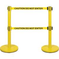Barri&egrave;re pour le contr&ocirc;le des foules &agrave; courroie double, Acier, 35" h, Ruban Jaune, Longueur du ruban 7' We Share Industrial Supply