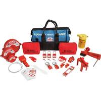 Trousse de cadenassage et d&eacute;tiquetage avec cadenas de s&eacute;curit&eacute; en nylon dans un sac de sport, Ensemble &eacute;lectrique/Vanne, 31 composants compris We Share Industrial Supply