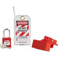 Dispositif de cadenassage pour connecteurs dalimentation de chariot &eacute;l&eacute;vateur BatteryBlock avec cadenas de s&eacute;curit&eacute; en nylon, Ensemble &eacute;lectrique, 3 composants compris We Share Industrial Supply