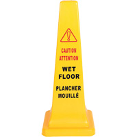 C&ocirc;ne d'avertissement de plancher mouill&eacute;, Bilingue avec pictogramme We Share Industrial Supply
