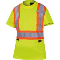 6949 Women's Bird's-Eye Safety T-Shirt, Polyester, X-Small, High Visibility Lime-Yellow We Share Industrial Supply