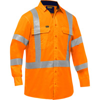 Bisley&reg; X-Back Long Sleeve Work Shirt with X-Airflow, Poly-Cotton, Small, High Visibility Orange We Share Industrial Supply