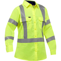 Bisley&reg; X-Back Women's Long Sleeve Work Shirt with X-Airflow, Poly-Cotton, Small, High Visibility Lime-Yellow We Share Industrial Supply