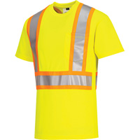 Contrast-Striped Safety T-Shirt, Polyester, Small, High Visibility Lime-Yellow We Share Industrial Supply