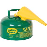 Bidon de s&eacute;curit&eacute; pour les combustibles avec entonnoir, Type I, Acier galvanis&eacute;, 2,5 gal. US, Vert, Homologu&eacute; FM/List&eacute; UL/ULC We Share Industrial Supply