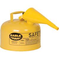 Bidon de s&eacute;curit&eacute; pour le diesel avec entonnoir, Type I, Acier galvanis&eacute;, 2,5 gal. US, Jaune, Homologu&eacute; FM/List&eacute; UL/ULC We Share Industrial Supply