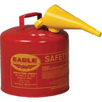 Bidon de s&eacute;curit&eacute; pour les produits inflammables avec entonnoir, Type I, Acier galvanis&eacute;, 5 gal. US, Rouge, Homologu&eacute; FM/List&eacute; UL/ULC We Share Industrial Supply