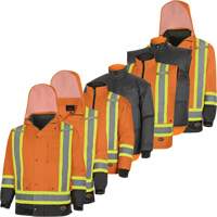 5056 Pioneer&reg; Yukon 7-in-1 Waterproof Winter Safety Parka, Polyester, Black/High Visibility Orange, X-Small We Share Industrial Supply