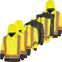 5057 Pioneer&reg; Yukon 7-in-1 Waterproof Winter Safety Parka, Polyester, Black/High Visibility Lime-Yellow, X-Small We Share Industrial Supply
