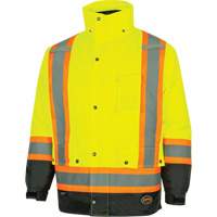 5057 Pioneer&reg; Yukon 7-in-1 Waterproof Winter Safety Parka, Polyester, Black/High Visibility Lime-Yellow, X-Small We Share Industrial Supply