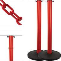 Ensemble de montants industriels avec chaîne en plastique, Hauteur de 37", Rouge We Share Industrial Supply