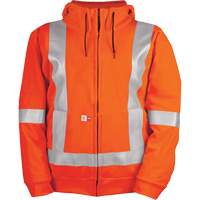 Chandail haute visibilit&eacute; &agrave; fermeture &eacute;clair sur le devant, r&eacute;sistant au vent, avec capuchon amovible, Hommes, Petit, Orange haute visibilit&eacute;, 27,7 cal/cm² We Share Industrial Supply