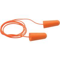 Bouchons d'oreilles coniques jetables en mousse de PU orange SEALTEC33, Avec cordon, Vrac - Boîte, 33 dB NRR, Taille unique We Share Industrial Supply