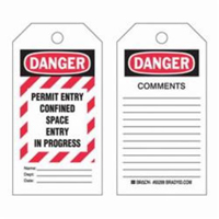 "Confined Space" Tags, Polyester, 3" W x 5-3/4" H, English We Share Industrial Supply
