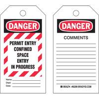 "Confined Space" Tags, Polyester, 3" W x 5-3/4" H, English We Share Industrial Supply