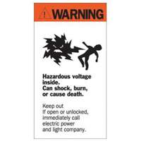 Enseigne Warning Hazardous Voltage, 8" x 4-1/2", Acrylique, Anglais avec pictogramme We Share Industrial Supply