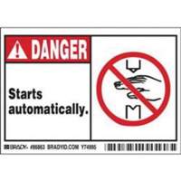 Enseigne Danger Starts Automatically, 3-1/2" x 5", Polyester, Anglais avec pictogramme We Share Industrial Supply