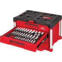 Ensemble de 242 pi&egrave;ces de douilles et cliquets m&eacute;triques et SAE 1/4", 3/8" et 1/2" avec boîte &agrave; outils PACKOUT &agrave; 4 tiroirs, 16-3/10" x 22-1/5" x 14-3/10", Noir/Rouge We Share Industrial Supply