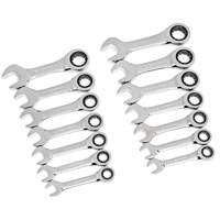 72-Tooth 12 Point Stubby Wrench Set, Ratcheting Combination, 14 Pieces, Imperial and Metric We Share Industrial Supply