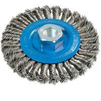 Wide Knotted Wire Wheel Brush, 4-1/2" Dia., 0.02" Fill, 5/8"-11 Arbor, Aluminum/Stainless Steel We Share Industrial Supply