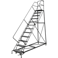 Safety Slope Rolling Ladder, 12 Steps, Perforated, 50° Incline, 120" High We Share Industrial Supply