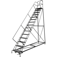 Safety Slope Rolling Ladder, 15 Steps, Perforated, 50° Incline, 150" High We Share Industrial Supply
