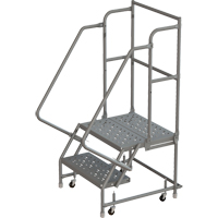 Escabeaux roulants &agrave; dessus profond, 2 marches, Largeur de la marche 16", Hauteur de la plateforme 20", Acier We Share Industrial Supply
