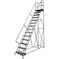 Escabeaux roulants &agrave; dessus profond, 14 marches, Largeur de la marche 24", Hauteur de la plateforme 140", Acier We Share Industrial Supply