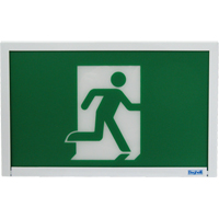 Enseigne de sortie coureur, DEL, &agrave; piles, 12" lo x 7 1/2" la, Pictogramme We Share Industrial Supply