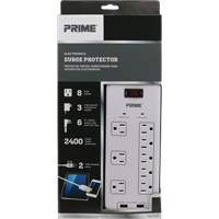 Limiteurs de surtension avec chargeur USB, 8 Prises, 2400 J, 1875 W, Cordon 6' We Share Industrial Supply