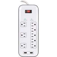 Limiteurs de surtension avec chargeur USB, 8 Prises, 2400 J, 1875 W, Cordon 6' We Share Industrial Supply